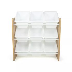 Kids' Journey Toy Storage Organizer with 9 Plastic Storage Bins Natural Wood/White