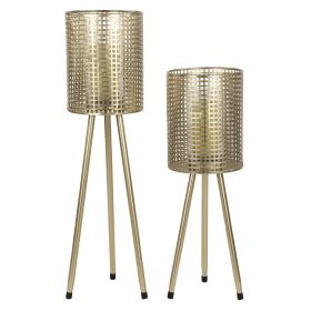 DecMode 2 Holder Gold Metal Standing Decorative Candle Lantern, Set of 2