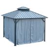 12x12ft Gazebo Double Roof Canopy with Netting and Curtains, Outdoor Gazebo 2-Tier Hardtop Galvanized Iron Aluminum Frame Garden Tent for Patio, Backy