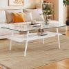 Rectangle Coffee Table, Tempered Glass Tabletop with White Metal Legs, Modern Table for Living Room , Transparent Glass