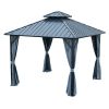 12x12ft Gazebo Double Roof Canopy with Netting and Curtains, Outdoor Gazebo 2-Tier Hardtop Galvanized Iron Aluminum Frame Garden Tent for Patio, Backy