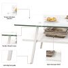 Rectangle Coffee Table, Tempered Glass Tabletop with White Metal Legs, Modern Table for Living Room , Transparent Glass