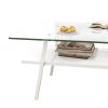 Rectangle Coffee Table, Tempered Glass Tabletop with White Metal Legs, Modern Table for Living Room , Transparent Glass