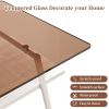 Rectangle Coffee Table, Tempered Glass Tabletop with White Metal Legs, Modern Table for Living Room , Brown Glass