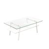 Rectangle Coffee Table, Tempered Glass Tabletop with White Metal Legs, Modern Table for Living Room , Transparent Glass