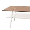 Rectangle Coffee Table, Tempered Glass Tabletop with White Metal Legs, Modern Table for Living Room , Brown Glass