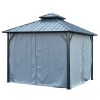 12x12ft Gazebo Double Roof Canopy with Netting and Curtains, Outdoor Gazebo 2-Tier Hardtop Galvanized Iron Aluminum Frame Garden Tent for Patio, Backy