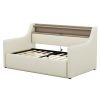 Twin Size Daybed with Hydraulic Storage, Upholstered Daybed with Lift Up Storage, Twin Leather Daybed with Charging Station and LED Lights,Beige