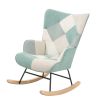 Rocking Chair, Mid Century Fabric Rocker Chair with Wood Legs and Patchwork Linen for Livingroom Bedroom