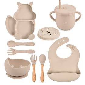 Silicone Squirrel Tableware Baby Silicone Food Supplement Set Baby Spork Integrated Silicone Plate Suit (Option: Y24-Suit)